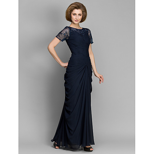 Sheath / Column Mother of the Bride Dress Elegant Bateau Neck Floor Length Chiffon Short Sleeve with Ruched Beading 2021
Sheath / Column Mother of the Bride Dress Elegant Bateau Neck Floor Length Chiffon Short Sleeve with Ruched Beading 2021