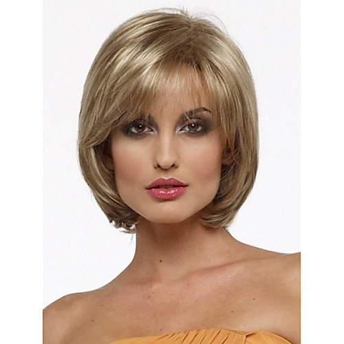 

Synthetic Wig Straight Straight Bob With Bangs Wig Short Blonde Synthetic Hair Women's Side Part Blonde StrongBeauty
