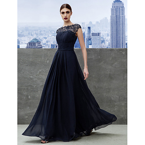 A-Line Empire Wedding Guest Formal Evening Dress Boat Neck Short Sleeve Floor Length Georgette with Ruched Lace Insert 2021 
A-Line Empire Wedding Guest Formal Evening Dress Boat Neck Short Sleeve Floor Length Georgette with Ruched Lace Insert 2021