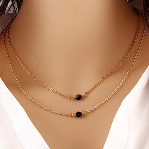 

Women's Layered Necklace Double Ladies Fashion Obsidian Gold Necklace Jewelry For Special Occasion Birthday Gift
