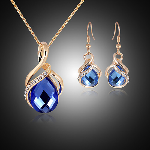

Sapphire Crystal Jewelry Set Pendant Necklace Pear Cut Solitaire Twisted Ladies Party Fashion Cubic Zirconia Rose Gold Plated Imitation Diamond Earrings Jewelry Blue For Wedding Party Special