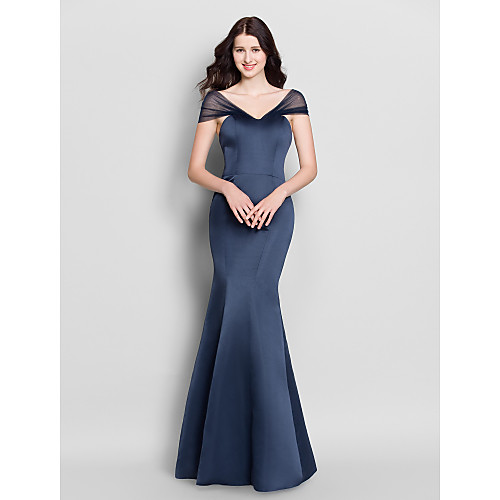 Mermaid / Trumpet V Neck Floor Length Satin Bridesmaid Dress with Pleats / Open Back
Mermaid / Trumpet V Neck Floor Length Satin Bridesmaid Dress with Pleats / Open Back