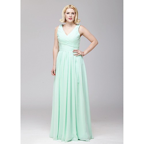 

A-Line V Neck Floor Length Chiffon Bridesmaid Dress with Criss Cross by LAN TING BRIDE