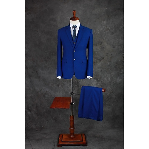 

Royal Blue Solid Colored Tailored Fit Cotton Blend Suit - Notch Single Breasted Two-buttons / Suits