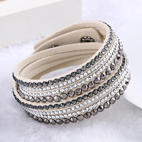 

Women's Crystal Wrap Bracelet Leather Bracelet Layered Stacking Stackable Cheap Ladies Luxury Unique Design Fashion Multi Layer Leather Bracelet Jewelry Beige / Purple / Light Green For Wedding Party