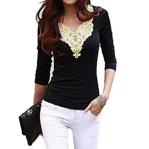 Women's T shirt Solid Colored Plain Long Sleeve Lace V Neck Tops Basic Top White Black
Women's T shirt Solid Colored Plain Long Sleeve Lace V Neck Tops Basic Top White Black