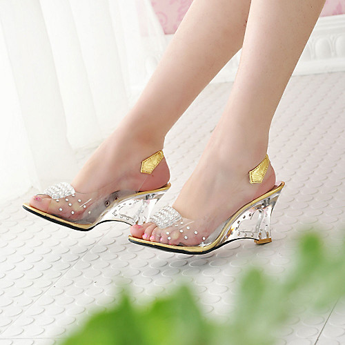 Women's Wedge Sandals Wedge Heels Clear Transparent PVC Lucite heel Wedge Heel Lucite Heel Dress Outdoor Leatherette Crystal Summer Golden Silver / EU42
Women's Wedge Sandals Wedge Heels Clear Transparent PVC Lucite heel Wedge Heel Lucite Heel Dress Outdoor Leatherette Crystal Summer Golden Silver / EU42