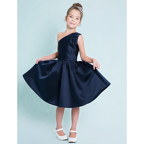 A-Line One Shoulder Knee Length Satin Junior Bridesmaid Dress with Sash / Ribbon / Pleats / Natural
A-Line One Shoulder Knee Length Satin Junior Bridesmaid Dress with Sash / Ribbon / Pleats / Natural