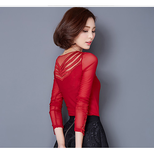 Women's T shirt Solid Colored Plus Size Lace Long Sleeve Daily Tops Black Red Pink
Women's T shirt Solid Colored Plus Size Lace Long Sleeve Daily Tops Black Red Pink