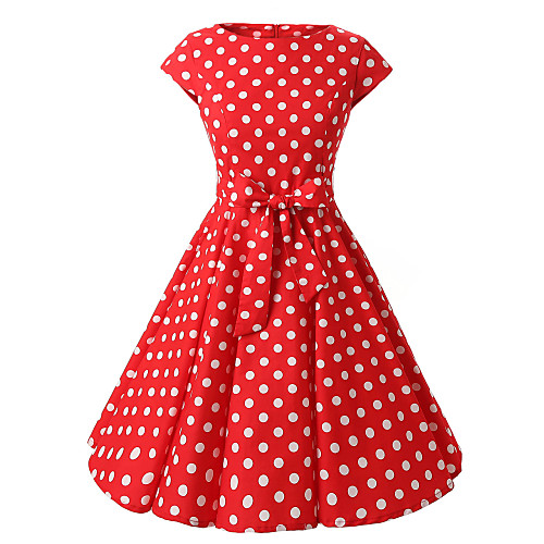 Women's A Line Dress Knee Length Dress Black Purple Red Short Sleeve Red Polka Dot Print Boat Neck Vintage Cotton S M L XL XXL
Women's A Line Dress Knee Length Dress Black Purple Red Short Sleeve Red Polka Dot Print Boat Neck Vintage Cotton S M L XL XXL