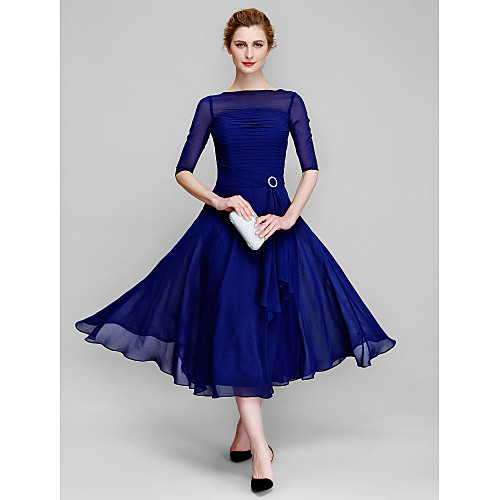 A-Line Mother of the Bride Dress Elegant Bateau Neck Tea Length Chiffon Half Sleeve with Ruched 2021
A-Line Mother of the Bride Dress Elegant Bateau Neck Tea Length Chiffon Half Sleeve with Ruched 2021