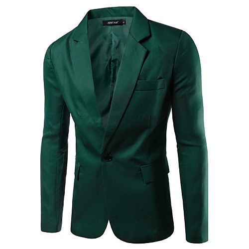 

Men's Work Basic Spring / Fall Blazer, Solid Colored Notch Lapel Long Sleeve Cotton / Polyester Green / Blue / Khaki / Business Casual