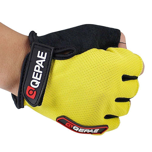 

QEPAE Bike Gloves / Cycling Gloves Mountain Bike MTB Breathable Anti-Slip Sweat-wicking Protective Fingerless Gloves Half Finger Sports Gloves Leather Lycra Terry Cloth Black Yellow Red for Adults'