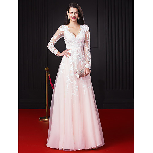 A-Line Elegant Floral See Through Prom Formal Evening Dress V Neck Long Sleeve Floor Length Chiffon Lace Over Tulle with Appliques 2021
A-Line Elegant Floral See Through Prom Formal Evening Dress V Neck Long Sleeve Floor Length Chiffon Lace Over Tulle with Appliques 2021