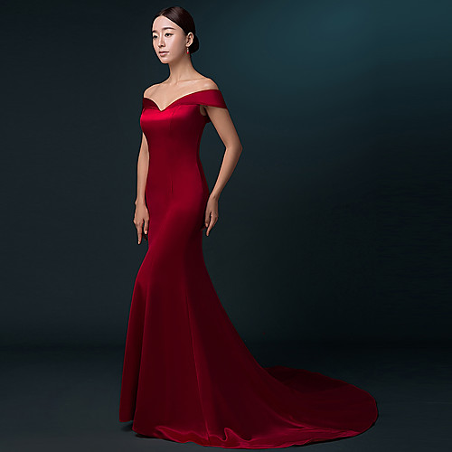 Mermaid / Trumpet Formal Evening Dress Off Shoulder Sweep / Brush Train Satin with Pleats 2021
Mermaid / Trumpet Formal Evening Dress Off Shoulder Sweep / Brush Train Satin with Pleats 2021