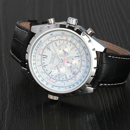 

Men's Wrist Watch Mechanical Watch Aviation Watch Automatic self-winding Three-eye Six-needle Leather Black Calendar / date / day Analog Luxury Classic - White Dark Blue / Stainless Steel