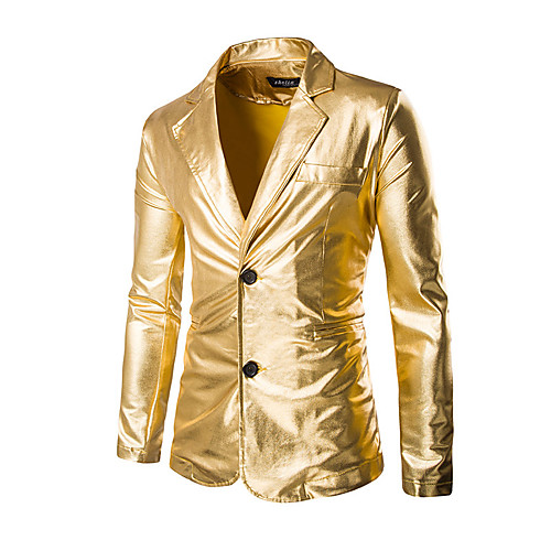 

Men's Party / Holiday / Club Sophisticated / Exaggerated Regular Blazer, Solid Colored Long Sleeve Cotton / Polyester Gold / Black / Silver / Slim