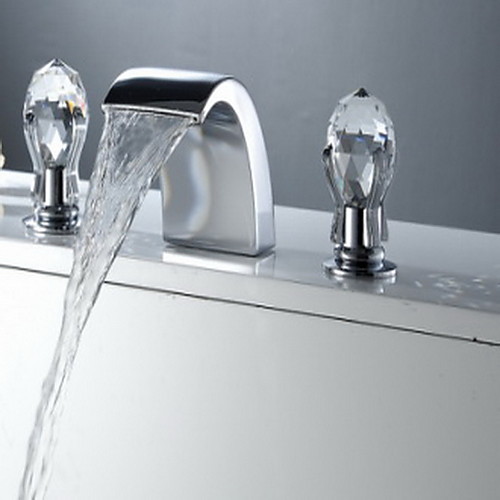 Bathroom Sink Faucet - Waterfall Chrome Widespread Three Holes / Two Handles Three HolesBath Taps / Brass
Bathroom Sink Faucet - Waterfall Chrome Widespread Three Holes / Two Handles Three HolesBath Taps / Brass