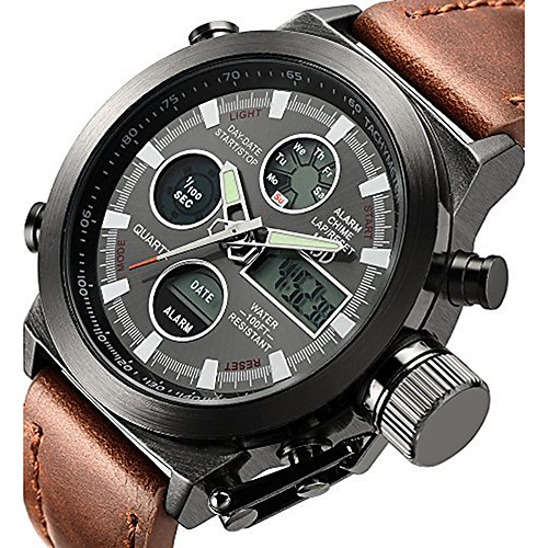 Men's Wrist Watch Digital Watch Japanese Leather Brown 50 m Water Resistant / Waterproof Alarm Calendar / date / day Analog - Digital Luxury - White Black Two Years Battery Life / Stainless Steel
Men's Wrist Watch Digital Watch Japanese Leather Brown 50 m Water Resistant / Waterproof Alarm Calendar / date / day Analog - Digital Luxury - White Black Two Years Battery Life / Stainless Steel