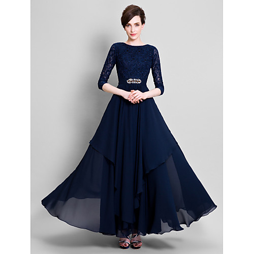 A-Line Mother of the Bride Dress Elegant Jewel Neck Floor Length Chiffon Lace Half Sleeve with Lace Sash / Ribbon Crystals 2021
A-Line Mother of the Bride Dress Elegant Jewel Neck Floor Length Chiffon Lace Half Sleeve with Lace Sash / Ribbon Crystals 2021