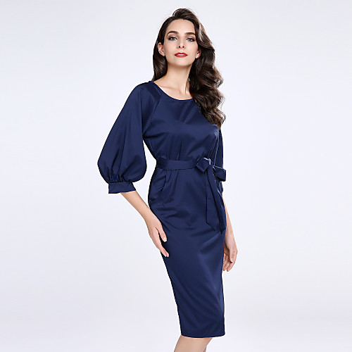 Women's Sheath Dress Knee Length Dress Navy Blue Half Sleeve Blue Solid Colored Summer Round Neck Lantern Sleeve Satin S M L XL XXL 3XL / Plus Size
Women's Sheath Dress Knee Length Dress Navy Blue Half Sleeve Blue Solid Colored Summer Round Neck Lantern Sleeve Satin S M L XL XXL 3XL / Plus Size