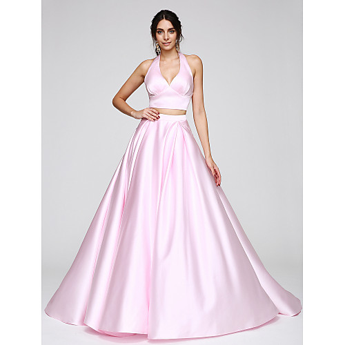 Ball Gown Two Piece Formal Evening Dress Halter Neck Sleeveless Sweep / Brush Train Satin with Pleats 2021
Ball Gown Two Piece Formal Evening Dress Halter Neck Sleeveless Sweep / Brush Train Satin with Pleats 2021