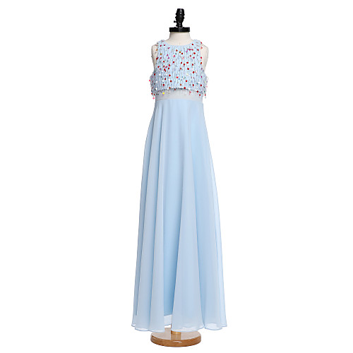 

A-Line Jewel Neck Floor Length Chiffon Junior Bridesmaid Dress with Beading Sequins by LAN TING BRIDE