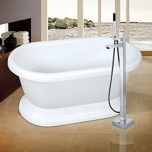 

Contemporary Art Deco/Retro Modern Tub And Shower Handshower Included Pullout Spray Widespread Floor Standing Ceramic Valve Single Handle