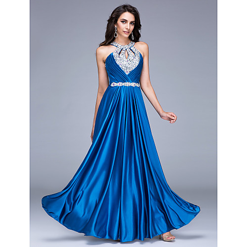 A-Line Sparkle & Shine Keyhole Formal Evening Dress Halter Neck Sleeveless Floor Length Satin with Beading 2021
A-Line Sparkle & Shine Keyhole Formal Evening Dress Halter Neck Sleeveless Floor Length Satin with Beading 2021