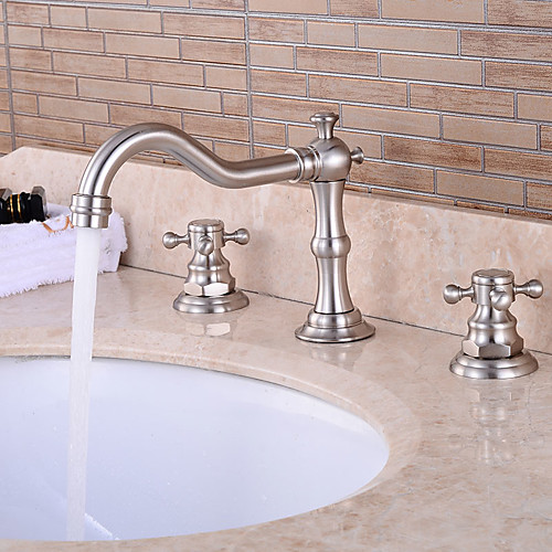 

Bathtub Faucet - Victoria / Waterfall / Widespread Nickel Brushed Widespread Two Handles Three HolesBath Taps