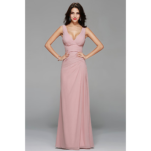 

A-Line V Neck Floor Length Chiffon Bridesmaid Dress with Draping / Side Draping by LAN TING Express