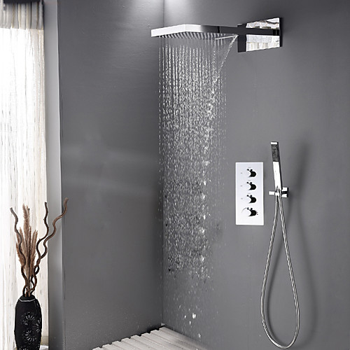 Bathroom Contemporary Shower Mixer Combo Set Wall Mounted Waterfall Shower Head System Polished Chrome Adjustable Cold and Hot Water (Contain Faucet Rough-in Valve Body and Trim)
Bathroom Contemporary Shower Mixer Combo Set Wall Mounted Waterfall Shower Head System Polished Chrome Adjustable Cold and Hot Water (Contain Faucet Rough-in Valve Body and Trim)