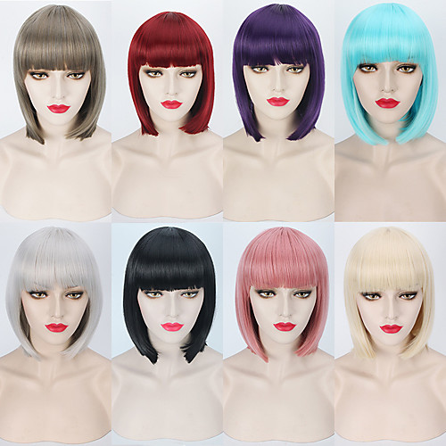 Synthetic Wig Straight Straight Bob With Bangs Wig Short Silver Blonde Grey Pink Blue Synthetic Hair Women's Red Blonde Pink
Synthetic Wig Straight Straight Bob With Bangs Wig Short Silver Blonde Grey Pink Blue Synthetic Hair Women's Red Blonde Pink
