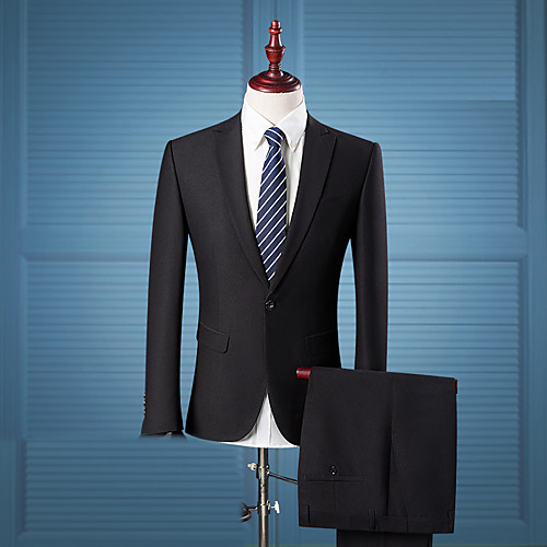 

Black Solid Colored Rayon Men's Suit - Notch lapel collar / Long Sleeve / Work / Plus Size / Streetwear