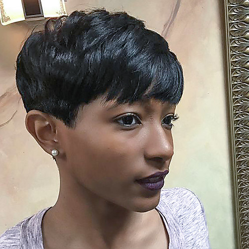 

Human Hair Blend Wig Short Straight Pixie Cut Short Hairstyles 2020 With Bangs Berry Straight Short African American Wig Machine Made Women's Natural Black #1B Palest Blonde Honey Blonde / Bleached
