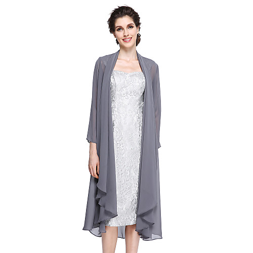 Sheath / Column Mother of the Bride Dress Elegant Straps Knee Length Chiffon Lace Long Sleeve with Lace 2021
Sheath / Column Mother of the Bride Dress Elegant Straps Knee Length Chiffon Lace Long Sleeve with Lace 2021