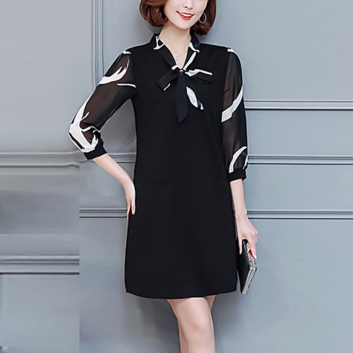 Women's Loose Short Mini Dress Black Black Patchwork Fall Spring Stand Collar M L XL XXL 3XL 4XL / Plus Size
Women's Loose Short Mini Dress Black Black Patchwork Fall Spring Stand Collar M L XL XXL 3XL 4XL / Plus Size