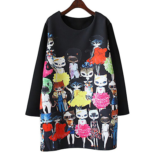 Women's Tunic Short Mini Dress Black Long Sleeve Cat Cartoon Print Spring Round Neck Oversized S M L XL XXL 3XL / Plus Size
Women's Tunic Short Mini Dress Black Long Sleeve Cat Cartoon Print Spring Round Neck Oversized S M L XL XXL 3XL / Plus Size