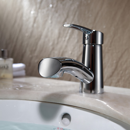 Contemporary Art Deco/Retro Centerset Pullout Spray Ceramic Valve Single Handle One Hole Chrome, Bathroom Sink Faucet
Contemporary Art Deco/Retro Centerset Pullout Spray Ceramic Valve Single Handle One Hole Chrome, Bathroom Sink Faucet