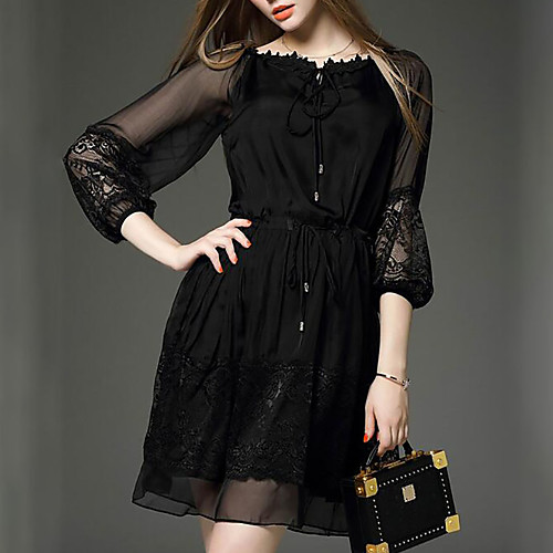 Women's Chiffon Dress Short Mini Dress Black Long Sleeve Solid Colored Lace Summer Round Neck S M L XL XXL
Women's Chiffon Dress Short Mini Dress Black Long Sleeve Solid Colored Lace Summer Round Neck S M L XL XXL