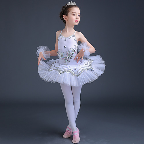 

Ballet Dress Tutu Dress Swan Lake Lace Crystals Rhinestones Paillette Cute Performance Sleeveless High Spandex Tulle Kid's Dancewear