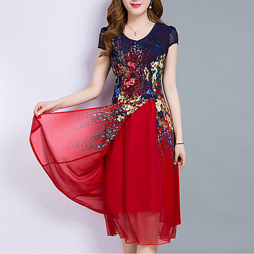Women's Chiffon Dress Knee Length Dress Red Royal Blue Short Sleeve Floral Print Layered Print Summer Round Neck Hot M L XL XXL 3XL 4XL 5XL / Plus Size
Women's Chiffon Dress Knee Length Dress Red Royal Blue Short Sleeve Floral Print Layered Print Summer Round Neck Hot M L XL XXL 3XL 4XL 5XL / Plus Size