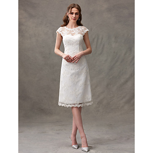 A-Line Wedding Dresses Jewel Neck Knee Length Floral Lace Cap Sleeve Casual See-Through Backless with Lace Draping 2021
A-Line Wedding Dresses Jewel Neck Knee Length Floral Lace Cap Sleeve Casual See-Through Backless with Lace Draping 2021
