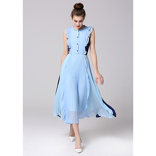 Women's Chiffon Dress Midi Dress Light Blue Sleeveless Solid Colored Pleated Summer Round Neck S M L XL
Women's Chiffon Dress Midi Dress Light Blue Sleeveless Solid Colored Pleated Summer Round Neck S M L XL