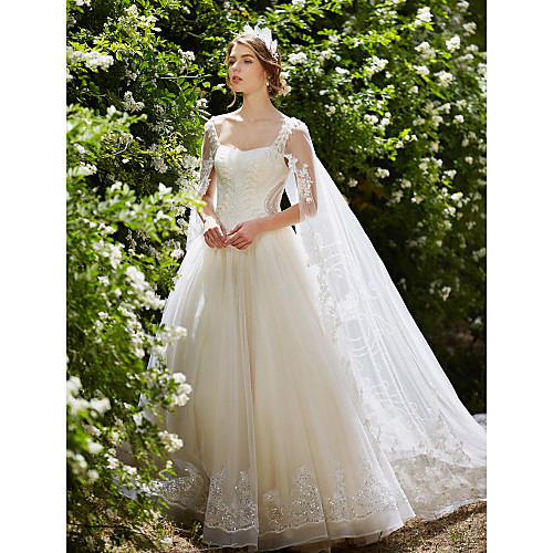 Ball Gown Wedding Dresses Square Neck Watteau Train Lace Over Tulle Regular Straps Sparkle & Shine Floral Lace with Crystal Beading Sequin 2021
Ball Gown Wedding Dresses Square Neck Watteau Train Lace Over Tulle Regular Straps Sparkle & Shine Floral Lace with Crystal Beading Sequin 2021