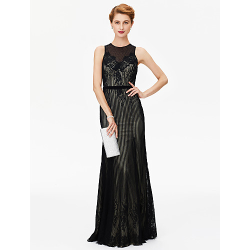 Sheath / Column Mother of the Bride Dress See Through Jewel Neck Floor Length Sheer Lace Sleeveless with Sash / Ribbon Appliques 2021
Sheath / Column Mother of the Bride Dress See Through Jewel Neck Floor Length Sheer Lace Sleeveless with Sash / Ribbon Appliques 2021