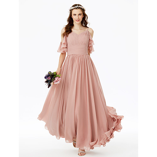 A-Line Spaghetti Strap Floor Length Chiffon Bridesmaid Dress with Sash / Ribbon / Bow(s) / Pleats / Open Back
A-Line Spaghetti Strap Floor Length Chiffon Bridesmaid Dress with Sash / Ribbon / Bow(s) / Pleats / Open Back