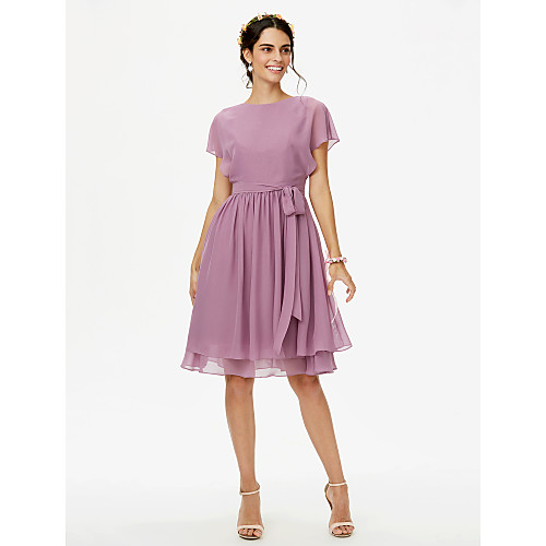 A-Line Jewel Neck Knee Length Chiffon Bridesmaid Dress with Sashes / Ribbons / Bow(s) / Pleats
A-Line Jewel Neck Knee Length Chiffon Bridesmaid Dress with Sashes / Ribbons / Bow(s) / Pleats