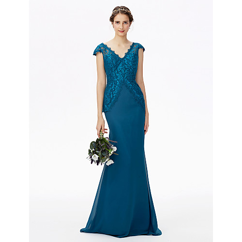 Mermaid / Trumpet V Neck Sweep / Brush Train Chiffon / Metallic Lace Bridesmaid Dress with Lace / Open Back
Mermaid / Trumpet V Neck Sweep / Brush Train Chiffon / Metallic Lace Bridesmaid Dress with Lace / Open Back