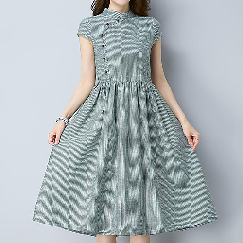 Women's Shift Dress Midi Dress Blue Green Beige Light Blue Short Sleeve Striped Summer Crew Neck Chinoiserie M L XL XXL
Women's Shift Dress Midi Dress Blue Green Beige Light Blue Short Sleeve Striped Summer Crew Neck Chinoiserie M L XL XXL